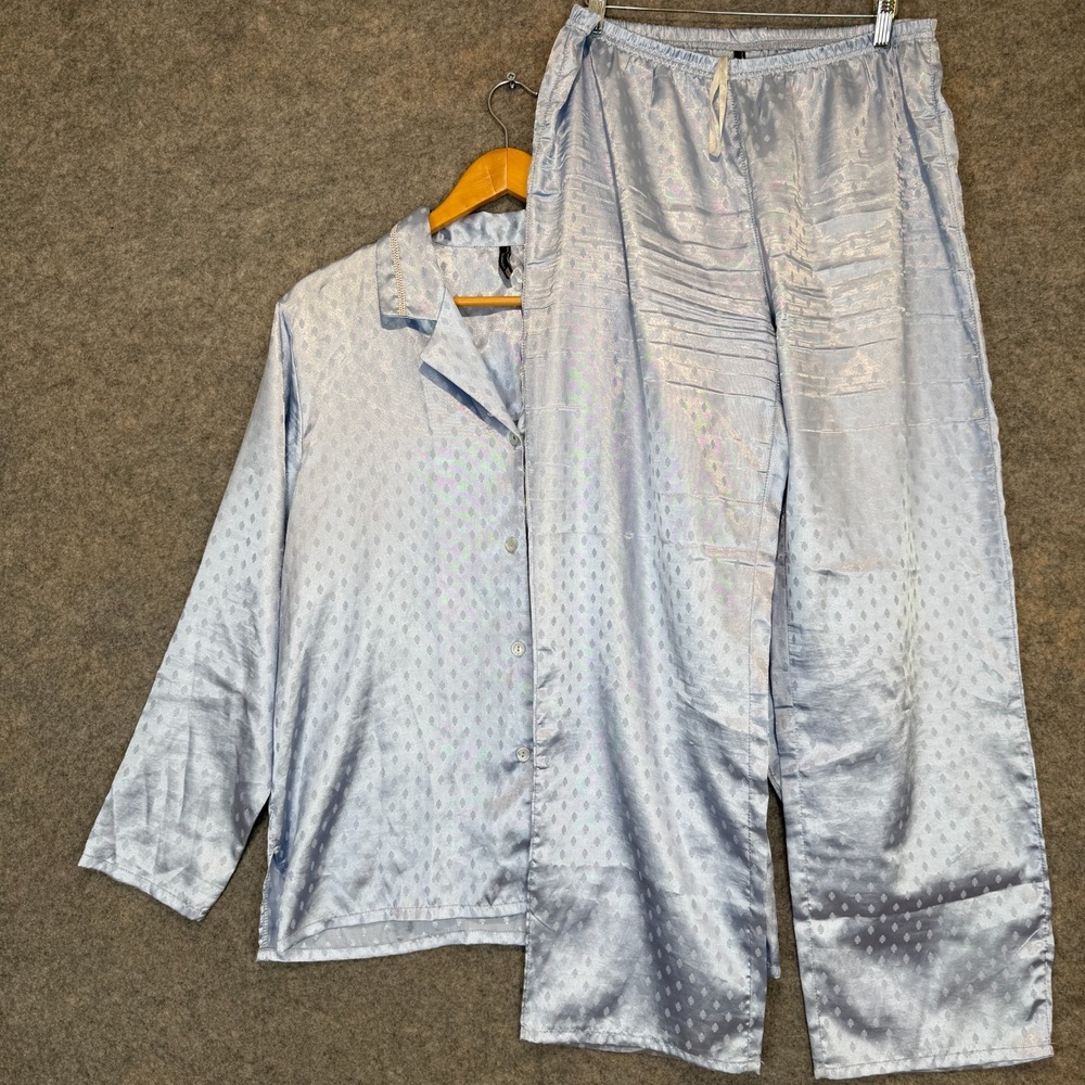 Stefano Cocci Satin Pajama Set Womens Large Top Pants Light Blue Lightweight
